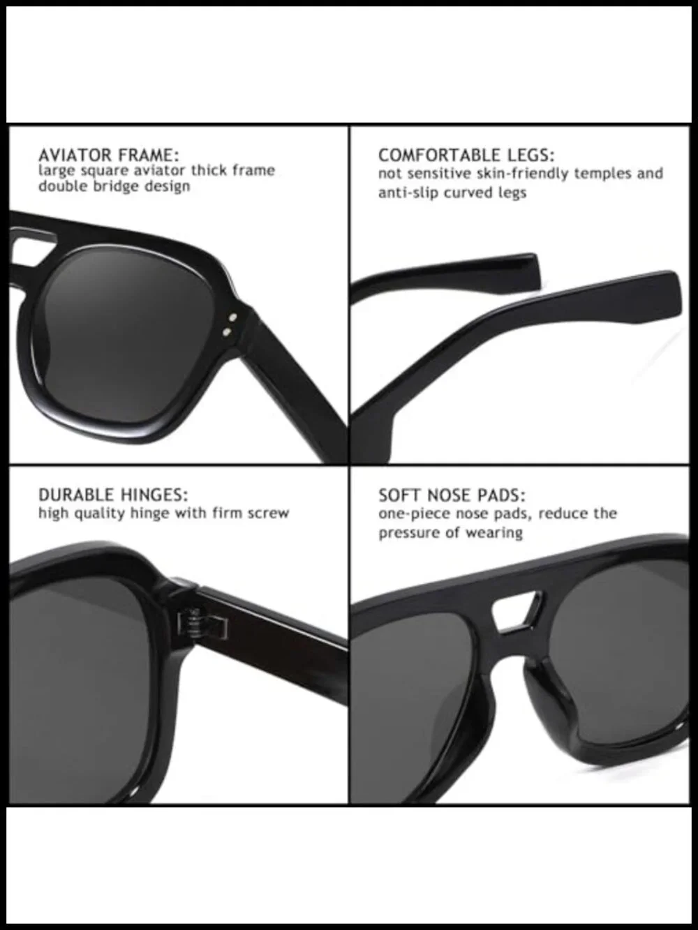 Vintage Pilot Sunglasses for Women Men Square Chunky Frame UV400 Protection